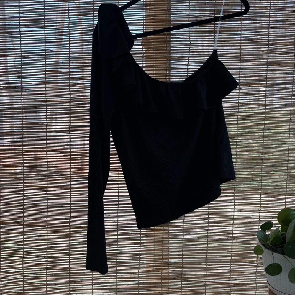 J. Crew Black One-Shoulder Blouse